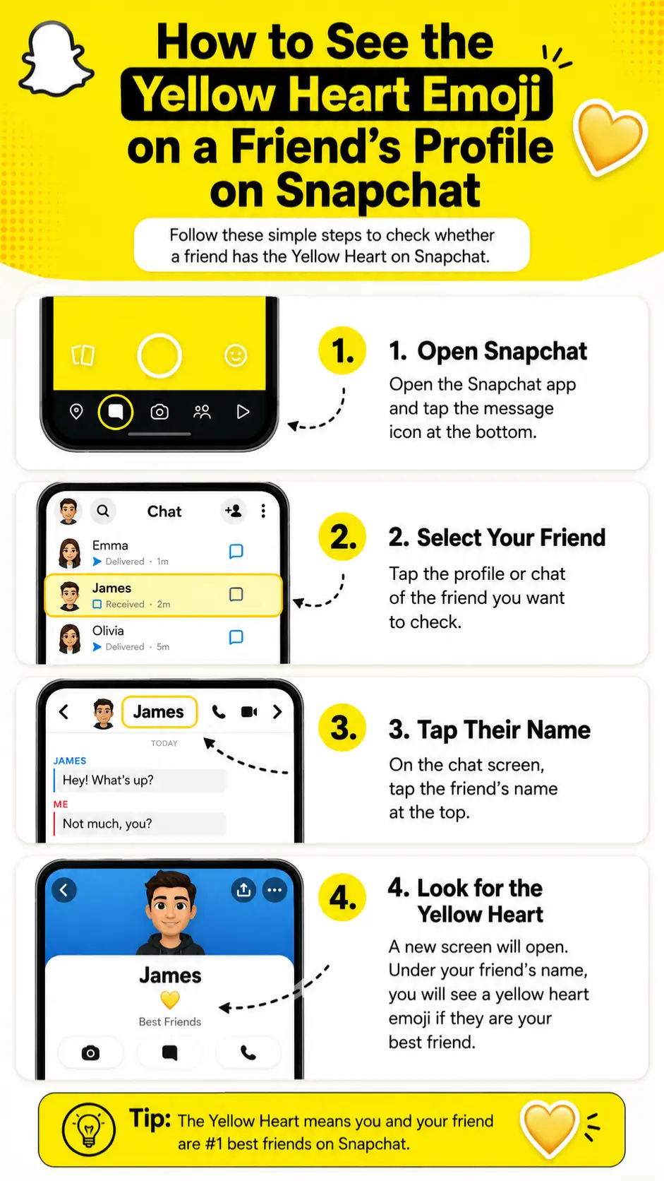 How to see the Yellow Heart emoji on a friend’s Profile on Snapchat?
