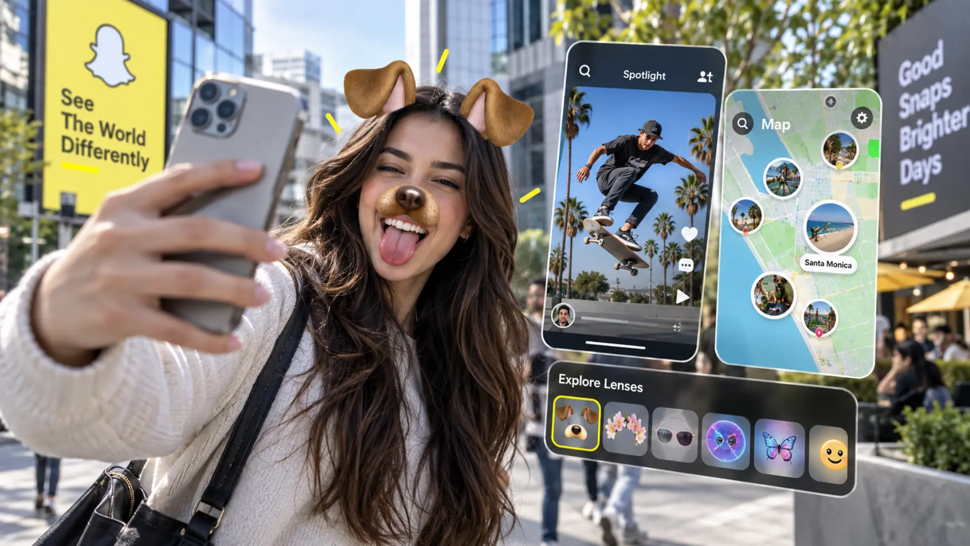 Snapchat Lenses Filters Spotlight and Snap Map features