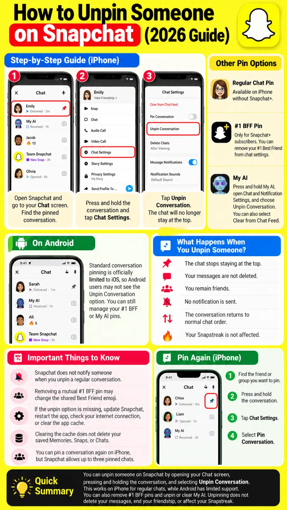 How to Unpin Someone on Snapchat 2026 infography