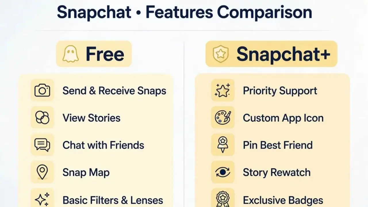 Illustration of Free vs Snapchat Plus comparison